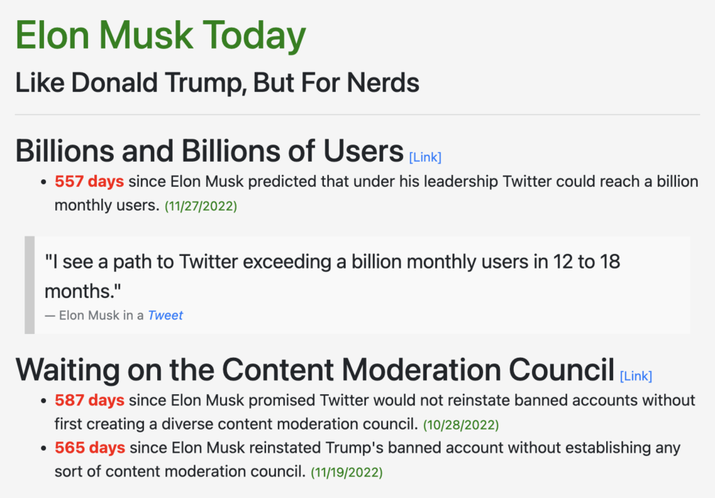 L'interface d'Elon Musk Today est simple, mais son contenu est vérifié.