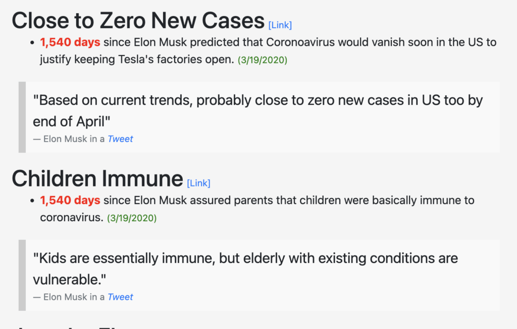 Elon Musk Today recense quelques une des déclarations d'Elon Musk sur le Covid, qu'il qualifiait de petite grippe sans danger.