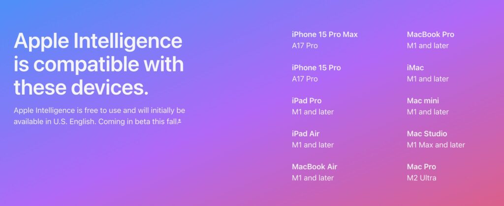 La liste des appareils compatibles ne contient que les iPhone 15 Pro.