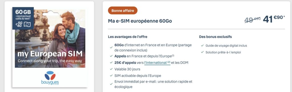 Bouygues' most popular offer for tourists.