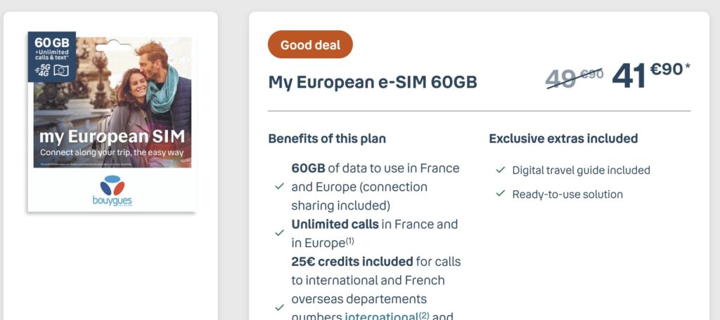 Bouygues plan is called « My European e-SIM ».