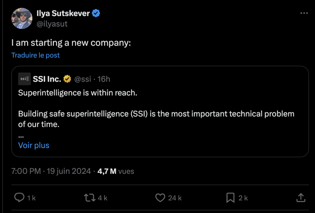 Ilya Sutskever lance une nouvelle startup de l'IA.