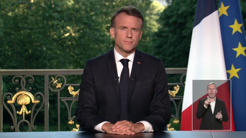 Emmanuel Macron during his announcement on the dissolution of the National Assembly // Source: YouTube / Emmanuel Macron
