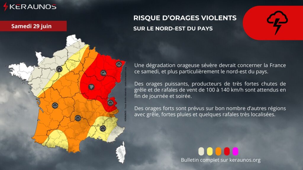 Risque d'orages violents en France. // Source : Via X @KeraunosObs