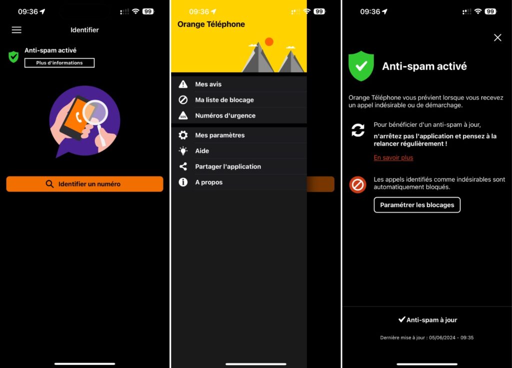 Captures d'&eacute;cran d'Orange T&eacute;l&eacute;phone.