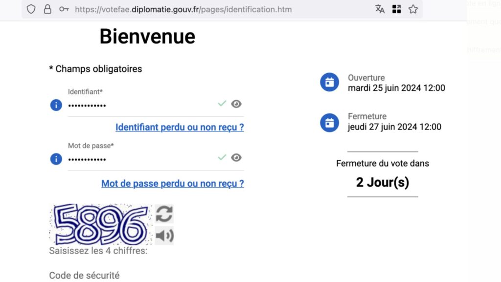 En se rendant sur la page dédiée au vote par Internet, les ressortissants d'une circonscription doivent s'identifier pour accéder aux candidats.