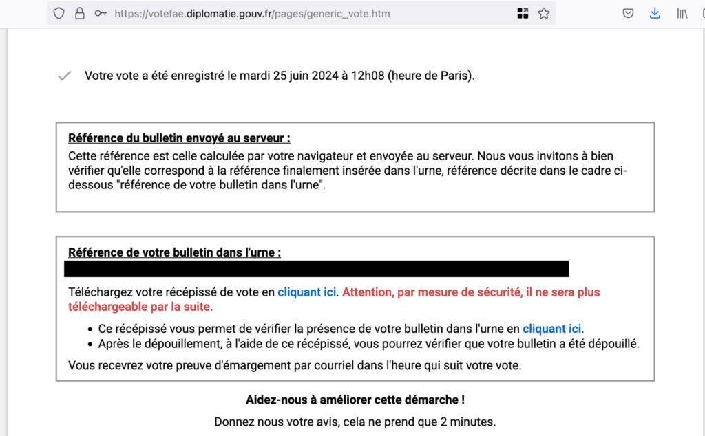 Chaque vote électronique permet de télécharger une preuve de vote.