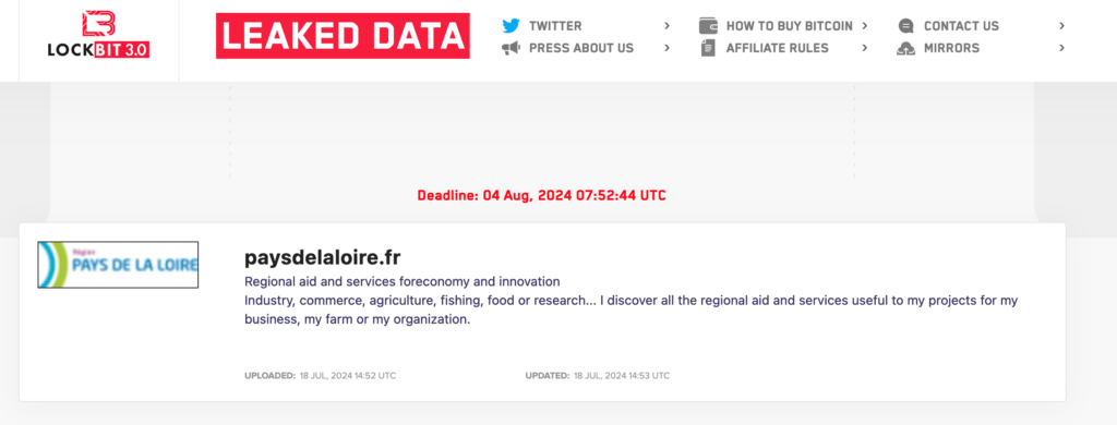 La revendication de cyberattaque sur le site de Lockbit // Source : Numerama