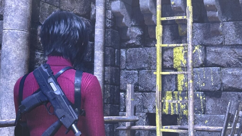 Une échelle en jaune dans Resident Evil 4 // Source : Twitter