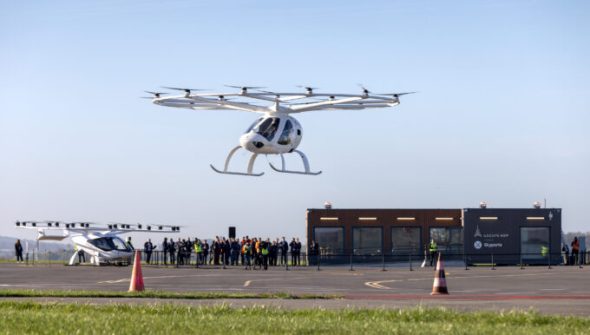 Les Volocity de Volocopter en démo à sa base de Pontoise // Source : Volocopter, réutilisation autorisée pour la presse