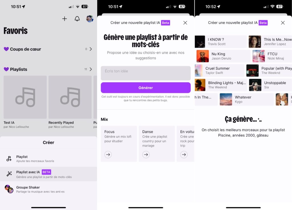 La génération d'une playlist IA dans Deezer.