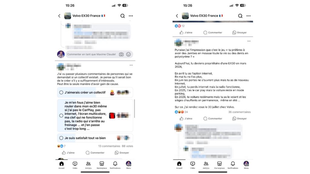 Des plaintes concernant le Volvo EX30 // Source : Capture Facebook