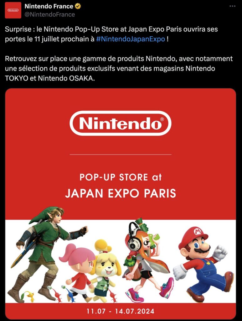 Nintendo annonce son pop-up store français.