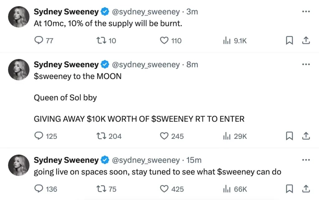 Le compte X de Sydney Sweeney a été piraté le 2 juillet // Source : X