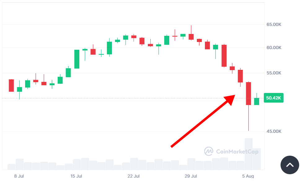 Chute du Bitcoin dans la nuit du 4 au 5 août 2024