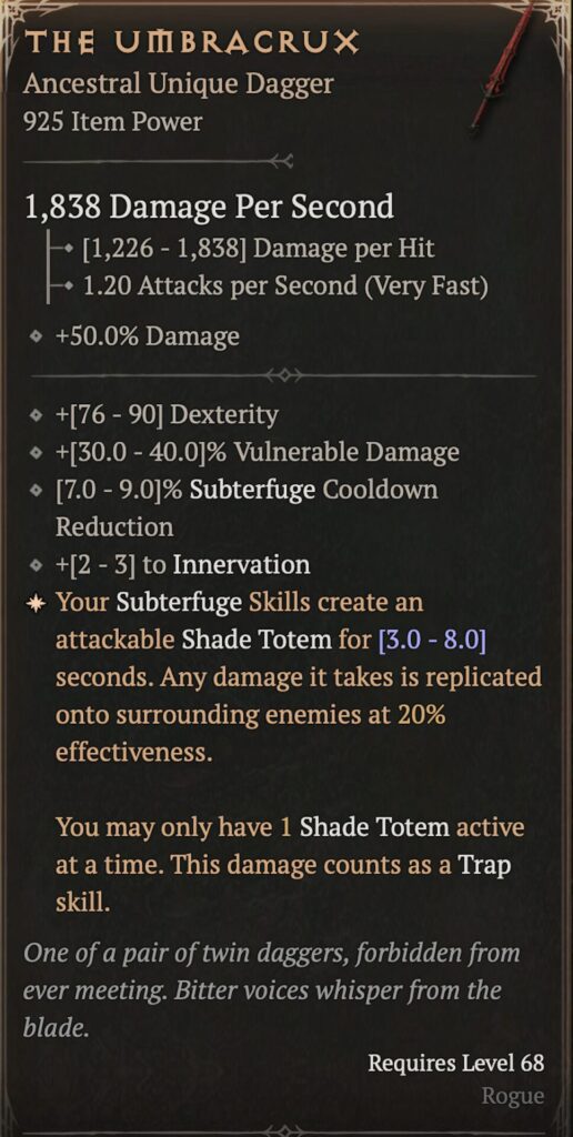 Dague avec un bug dans Diablo 4 // Source : WoWHead