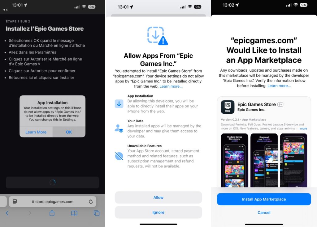 L'installation de l'Epic Games Store depuis Safari.