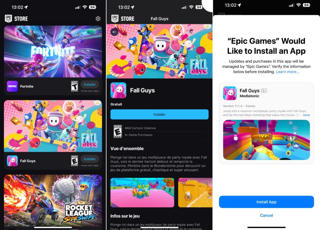 L'installation de Fall Guys sur iPhone depuis l'Epic Games Store.