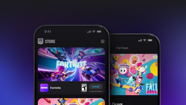 L'interface de l'Epic Games Store sur iOS, avec Fall Guys mis en avance.