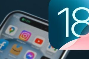 Le logo d'iOS 18 avec un iPhone 15. // Source : Numerama