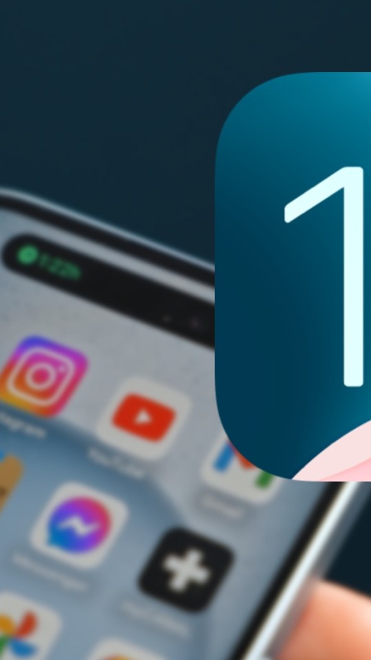 Le logo d'iOS 18 avec un iPhone 15. // Source : Numerama