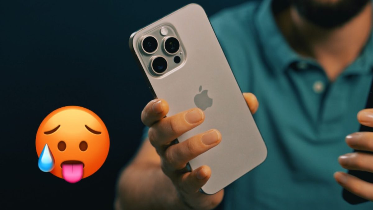 L'iPhone 15 Pro Max et un émoji chaleur. // Source : Numerama