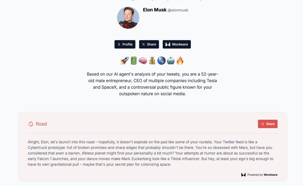 Le compte le plus recherché sur Wordware est celui d'Elon Musk. // Source : Capture Numerama