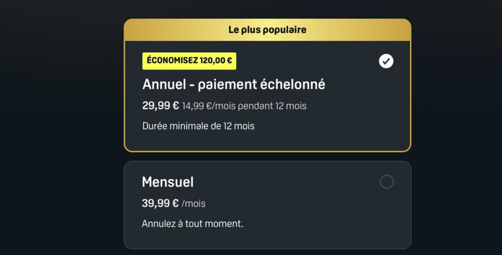 Les prix de DAZN Unlimited.