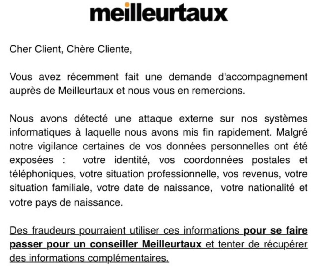 Le mail reçu par les clients de Meilleurtaux // Source : X / Saxx