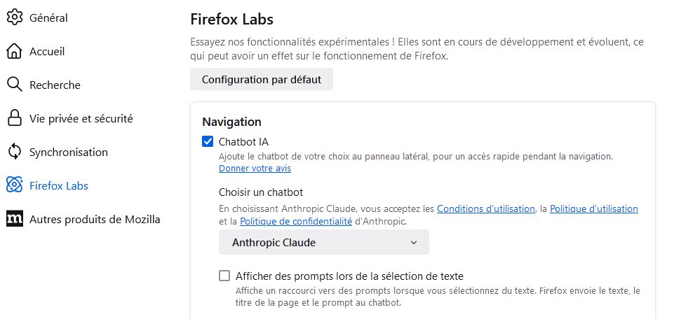 Firefox Chatbot IA