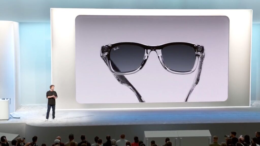 Les lunettes Meta Ray-Ban annoncées par Mark Zuckerberg. // Source : Numerama Les lunettes Meta Ray-Ban annoncées par Mark Zuckerberg. // Source : Numerama