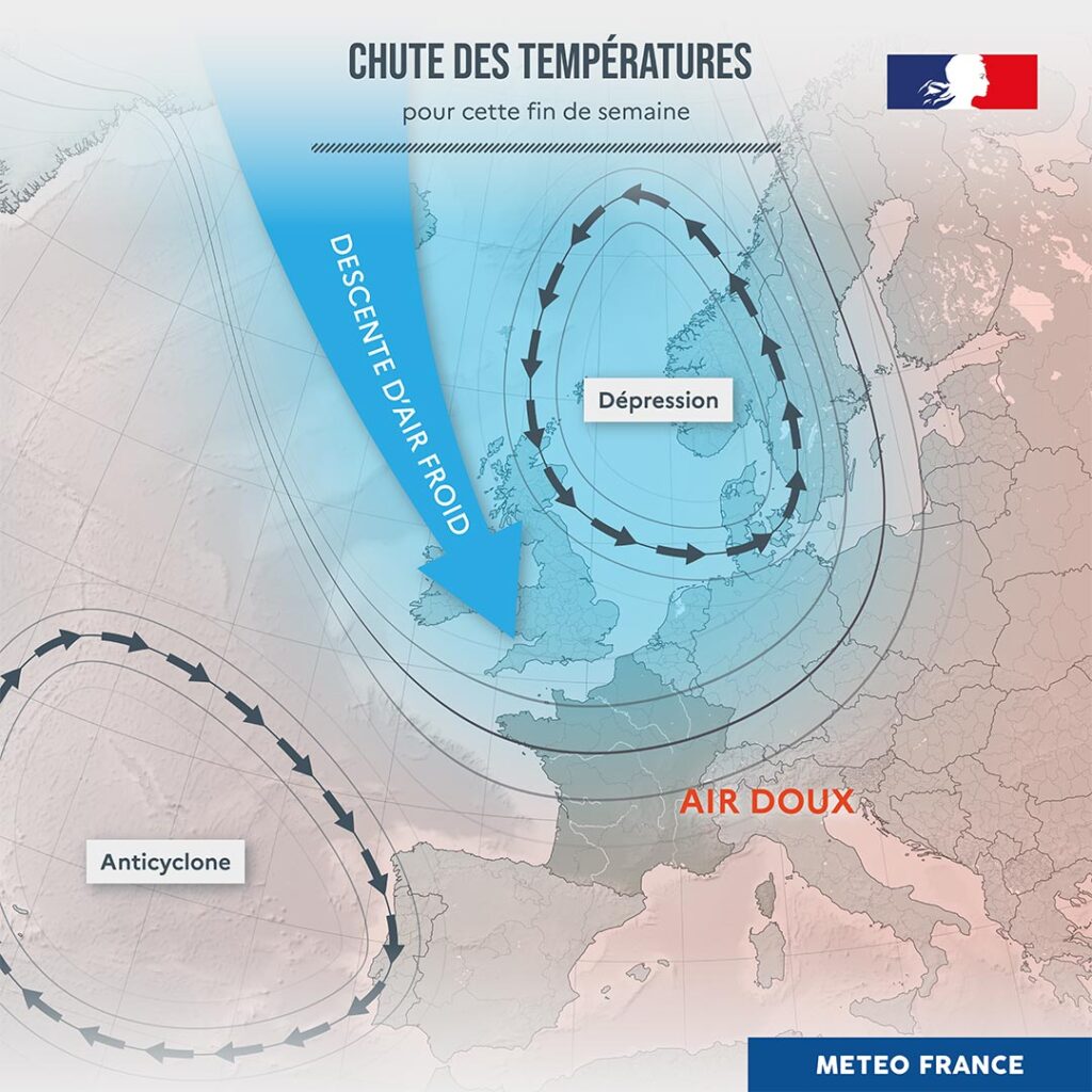 L'air froid qui descend sur la France. // Source : Via X @meteofrance