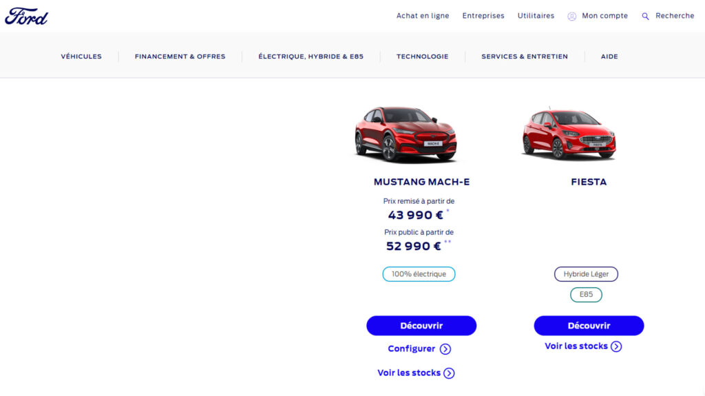 Remise sur le Ford Mustang Mach-e // Source : capture du site ford.fr