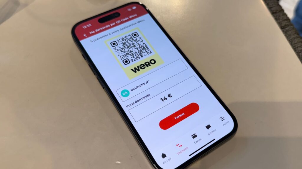 Wero permet de générer un QR code pour envoyer ou recevoir de l'argent. // Source : Numerama