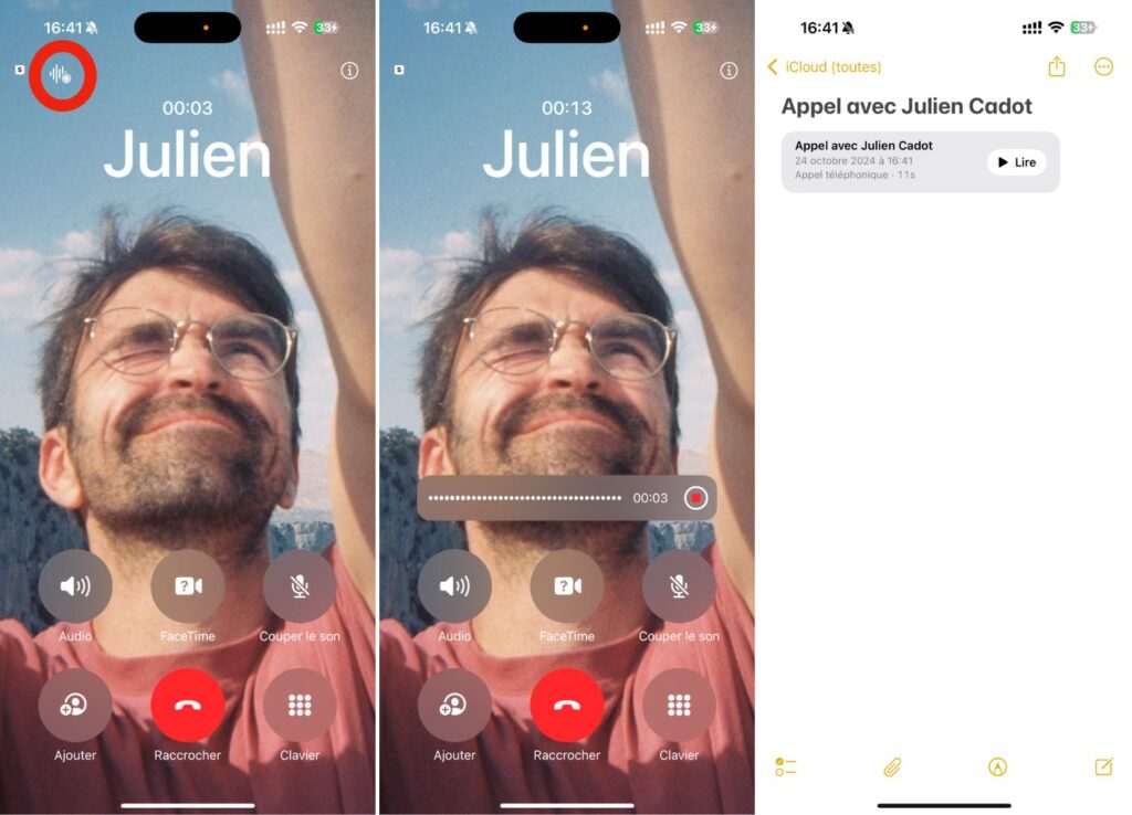 L'enregistrement d'un appel dans iOS 18.1.