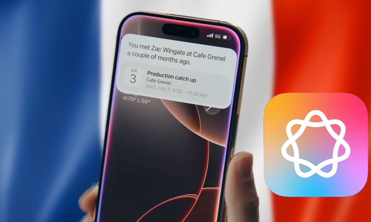 Apple Intelligence sur un drapeau français. // Source : Numerama