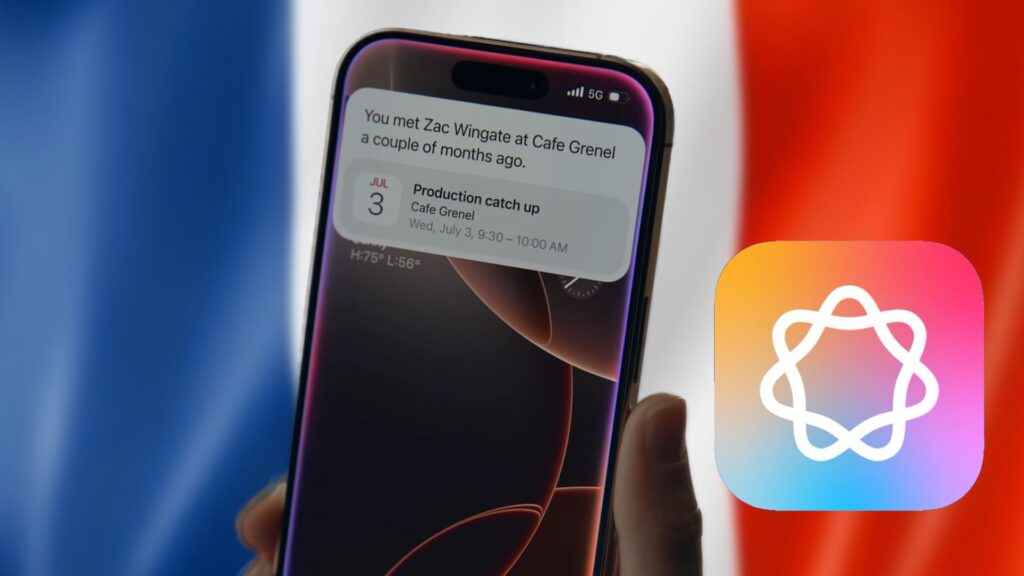 Apple Intelligence sur un drapeau français. // Source : Numerama