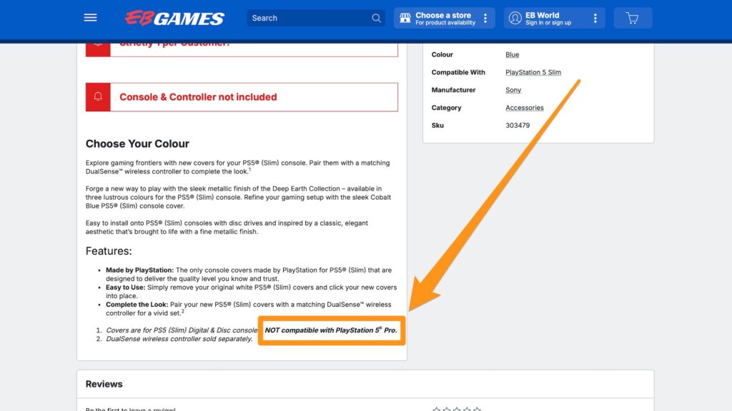 Description EB Games sur les façades de la PS5 Slim // Source : Capture d'écran