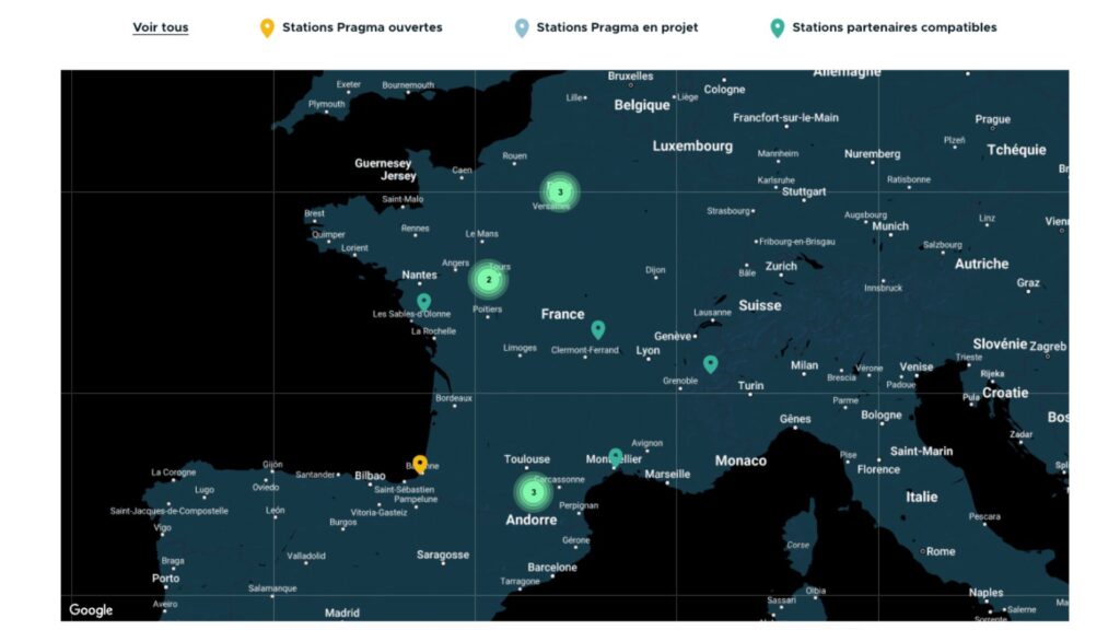 Carte des stations de recharge à destination Pragma Mobility (octobre 2024)