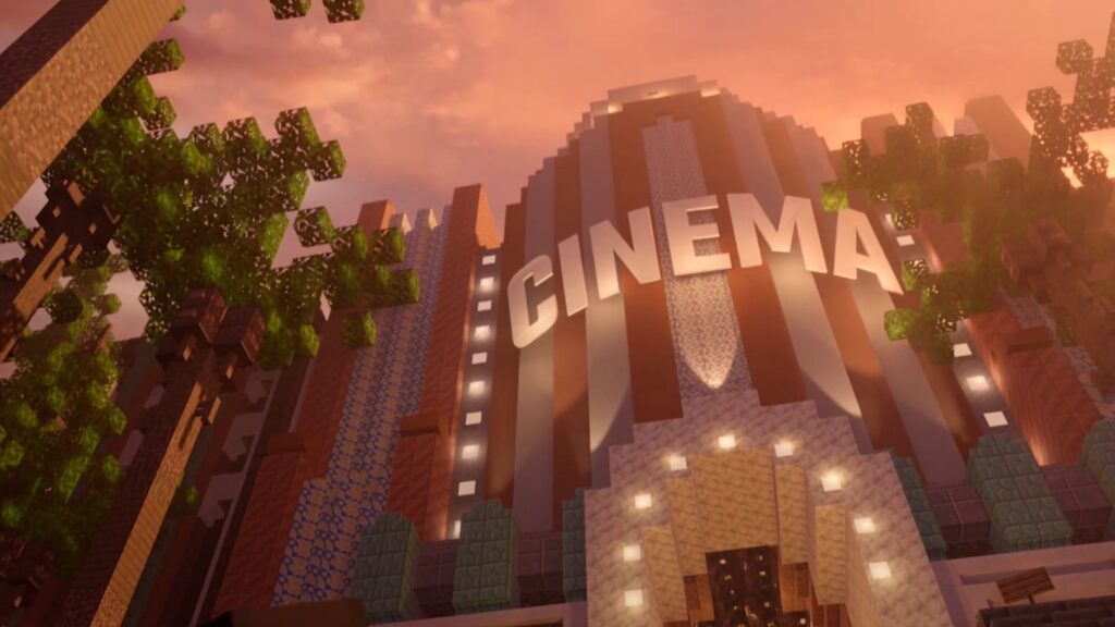 Une salle de cinéma dans Minecraft // Source : MyMetaStories