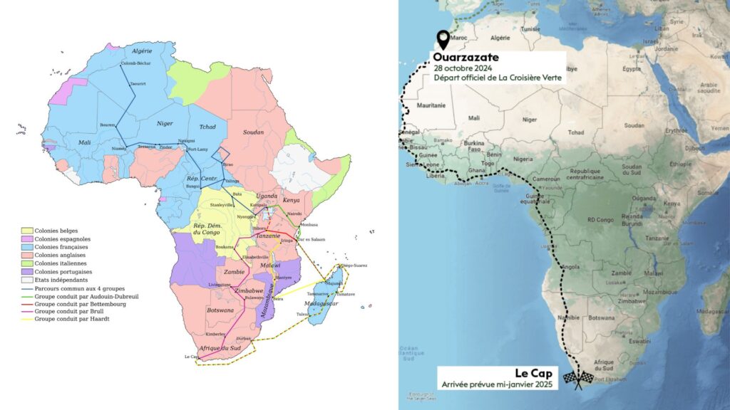 La Croisière Noire vs La Croisière Verte // Source : Wikipédia, La Croisière Verte, Montage Numerama