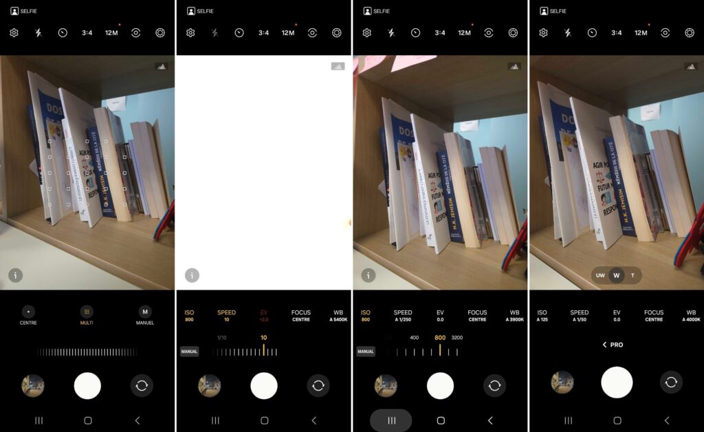 Le mode « Pro » de l'appareil photo d'un smartphone Samsung // Source : Numerama