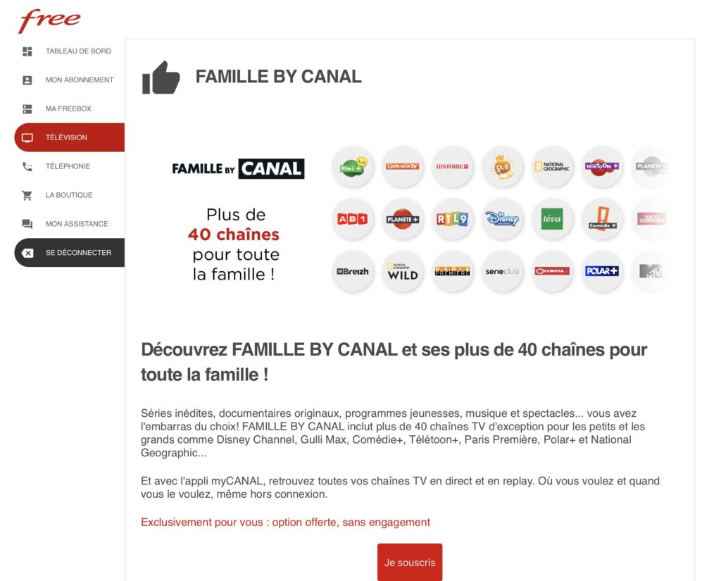 Comment souscrire à l'option Famille by Canal sur Freebox // Source : Numerama