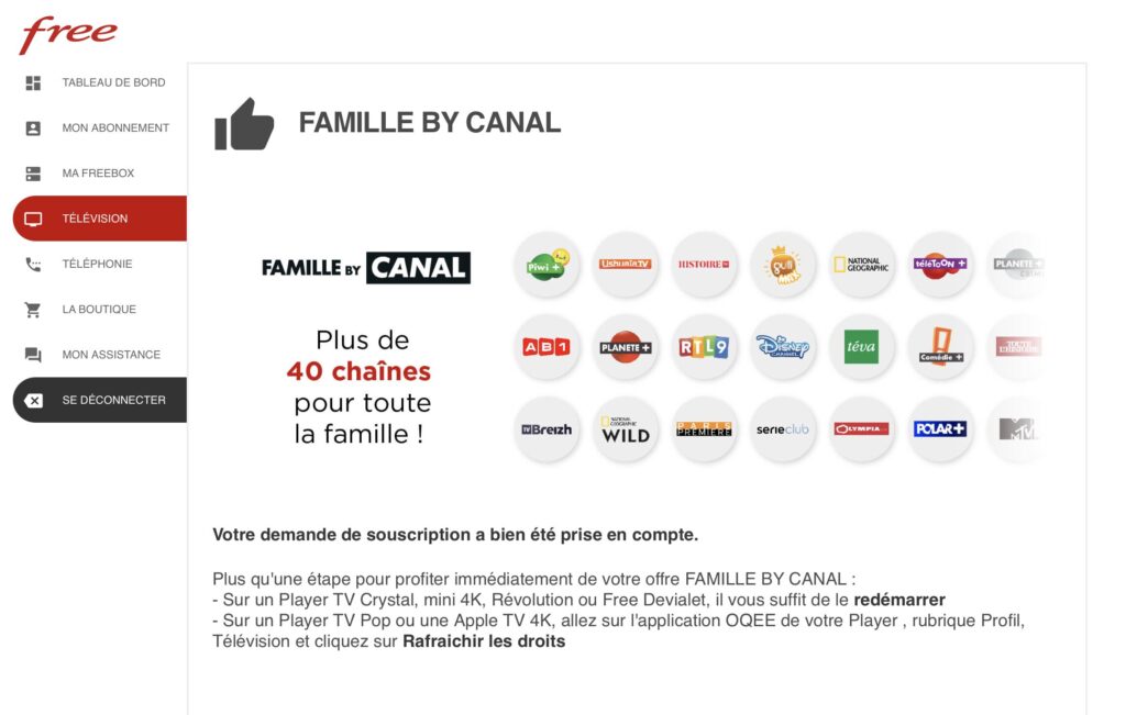 Comment souscrire à l'option Famille by Canal sur Freebox // Source : Numerama