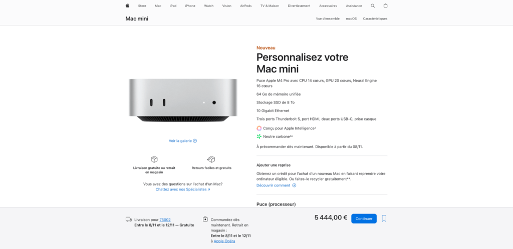 La configuration maximale du Mac mini M4 Pro // Source : Numerama