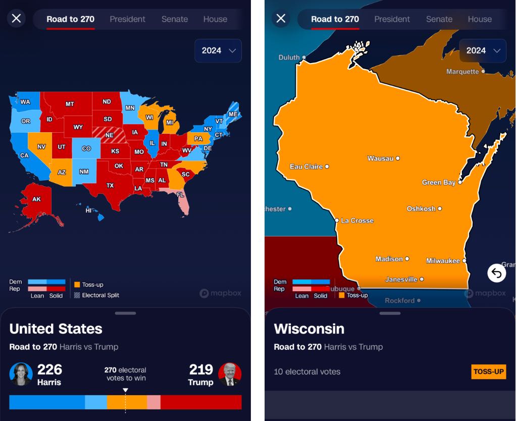 Le mur magique dans l'appli CNN. D'autres médias américains disposent d'un outil similaire.