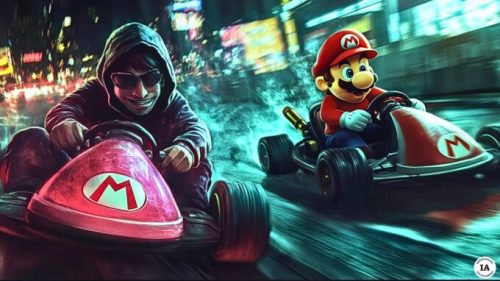 Un expert en cybersécurité a trouvé une faille sur Mario Kart 8 Deluxe. // Source : Numerama avec Midjourney