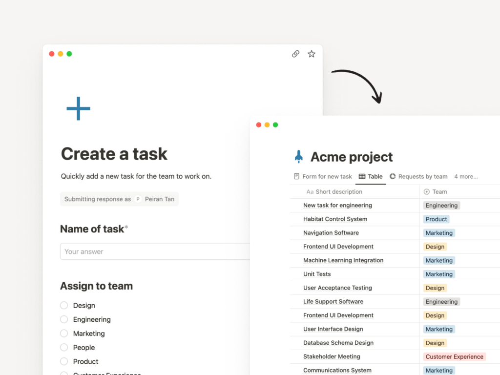 Les formulaires dans Notion // Source : Notion