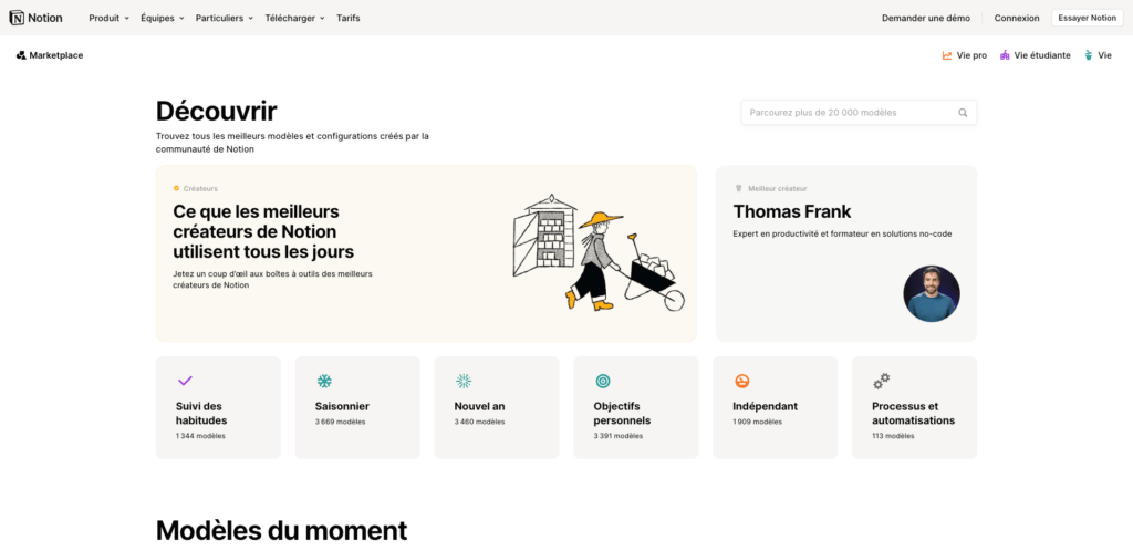 La Marketplace de Notion // Source : Numerama