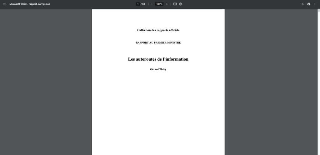 « Les autoroutes de l'information », 98 pages de bonheur (non) // Source : Vie publique